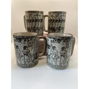 Set of 4 Ceramic Mugs with Ancient Egyptian Design